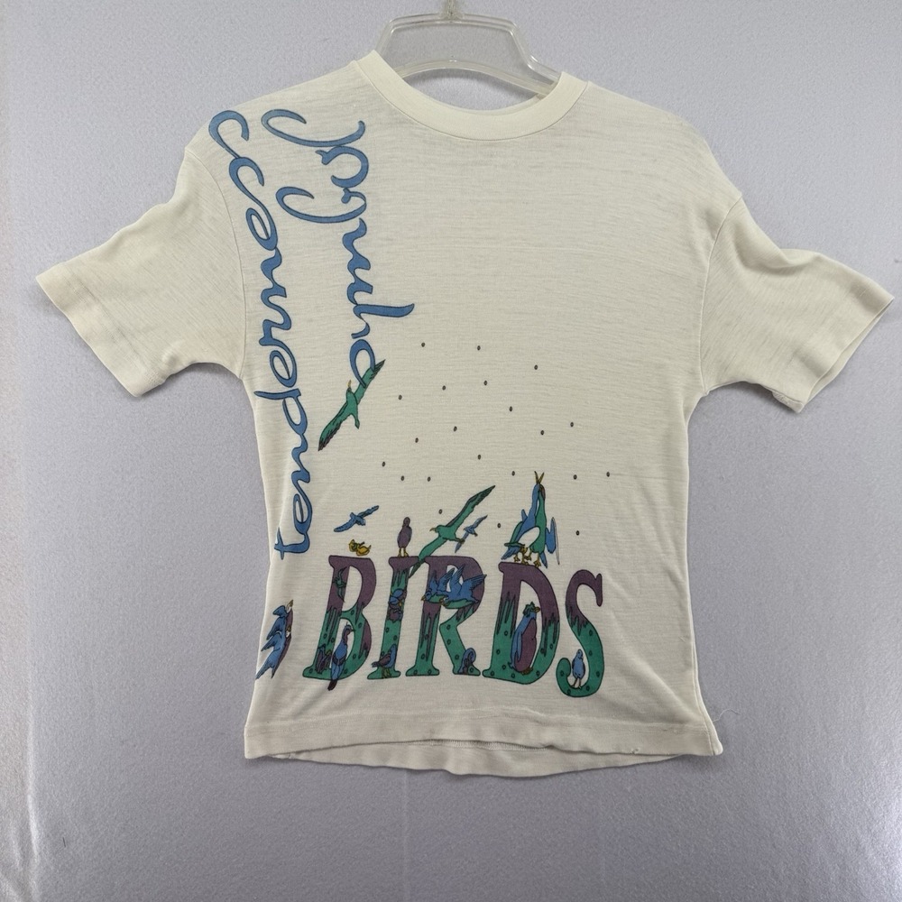 Vintage Bird Graphic T-shirt Single Stitch Cream Nature Wildlife Tee Retro 15x20